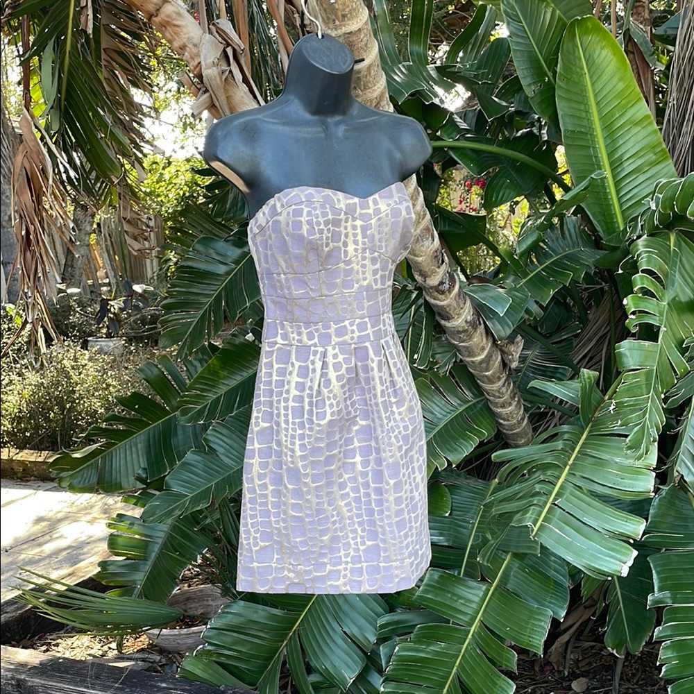 strapless animal print gold  metallic  brocade dress